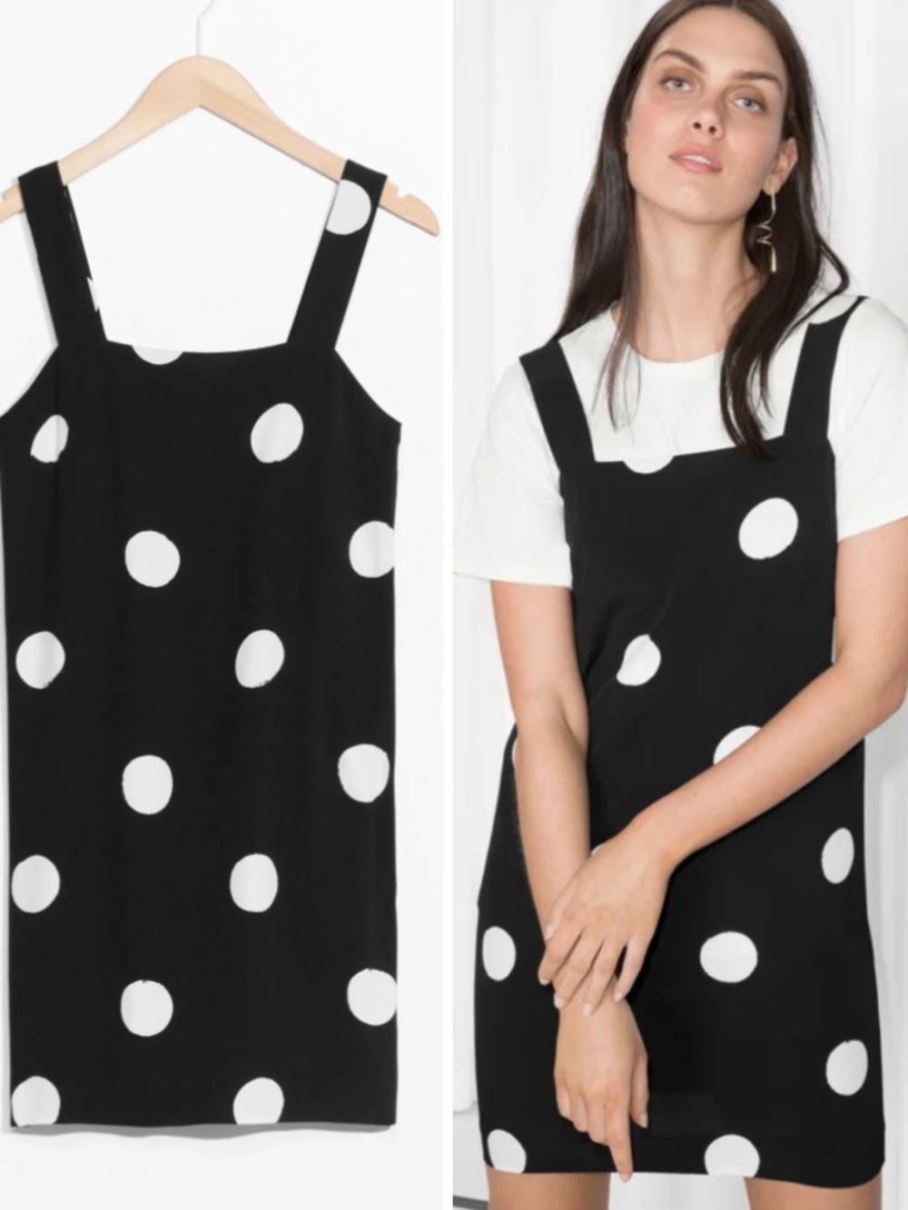 & Other Stories Black and White Polka Dot Pinafore Dress